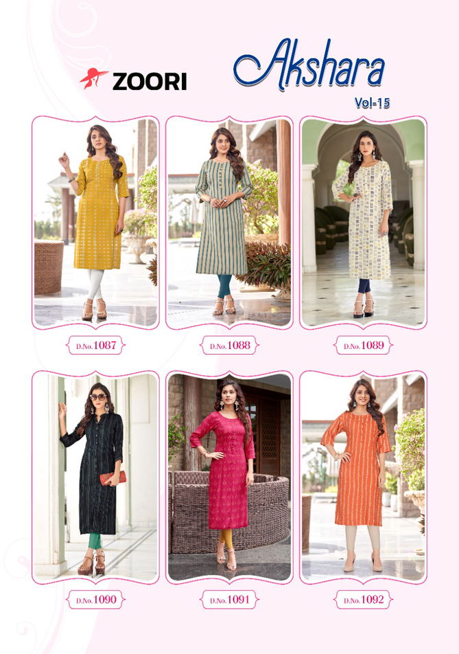 Zoori Akshara 15 Rayon Printed Regular Wear Latest Kurti Collection